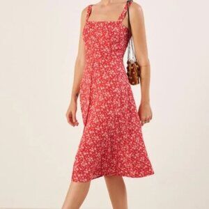 Reformation Persimmon Dress in Merci Red Floral, Size 12